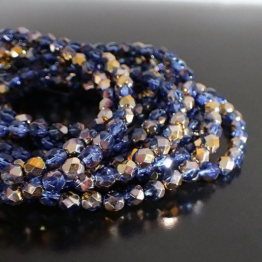 Sapphire Blue Capri Gold - Czech Fire Polished Glass Beads - 6mm Beads 50 Pieces