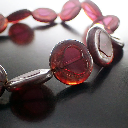 Artisan Czech Glass Beads Table Cut Heart - Transparent Fuchsia Pink Picasso Limited Edition - Boho Rustic Love Beads 17mm - 2 Pieces