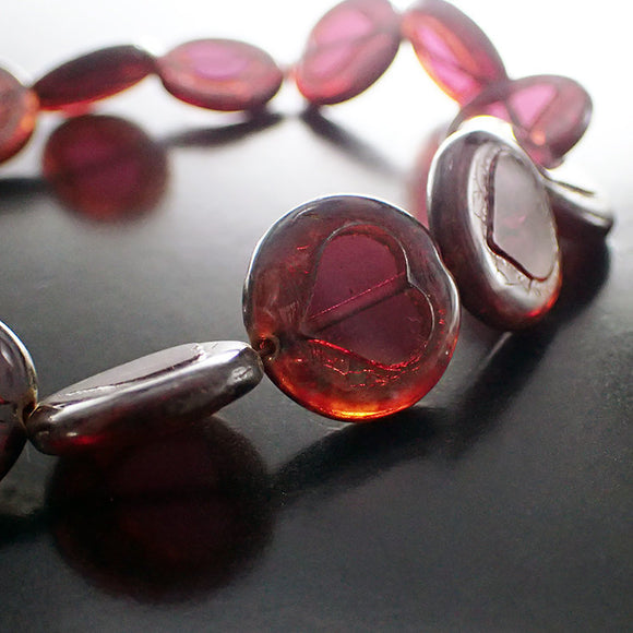 Artisan Czech Glass Beads Table Cut Heart - Transparent Fuchsia Pink Picasso Limited Edition - Boho Rustic Love Beads 17mm - 2 Pieces