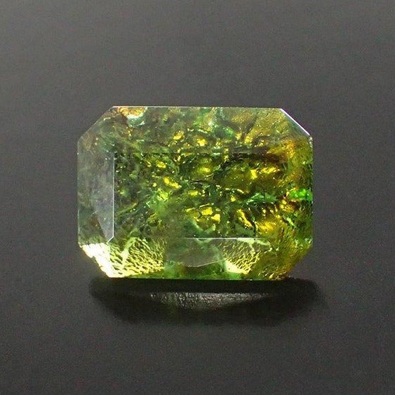 Olivine Czech Glass Faux Opal with Silver and Copper Foil - Handmade Octagon Faceted Stones - 1 Piece - 18x13mm - Green Doublet Fancy Stone