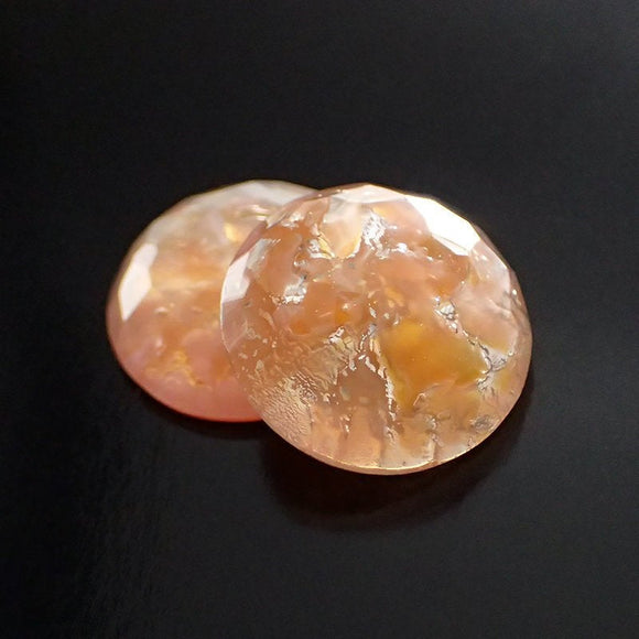 Peach Handmade Czech Glass Flat Back Stones - Faux Opal with Real Silver Foil - 16mm Round Faceted Stone - 1 Piece