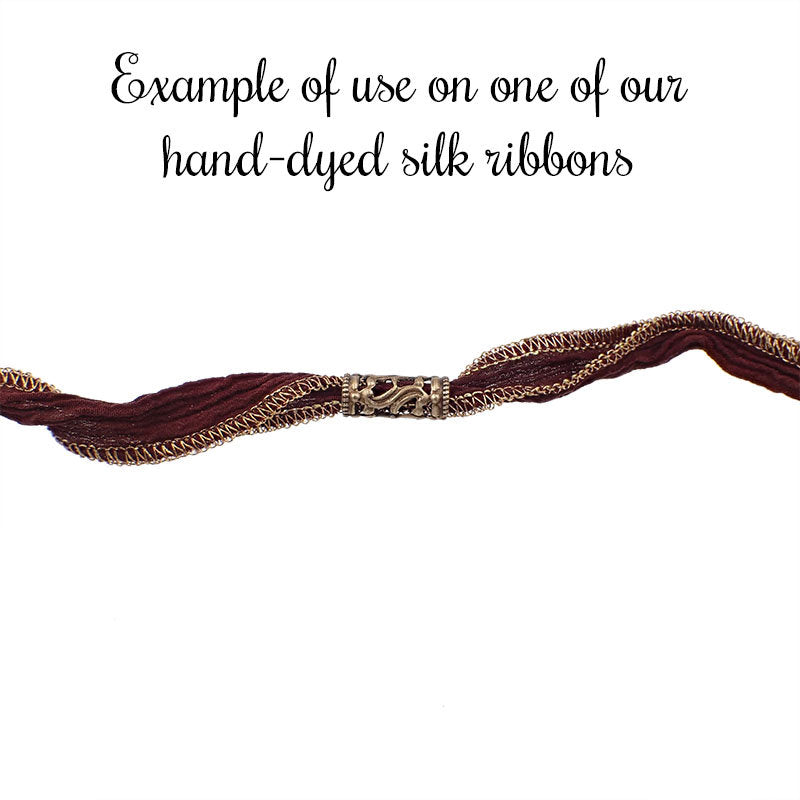 Antique Copper Filigree Tube Beads - 13 x 6 mm - Dainty Detailed Flourish Pattern - 4 Pieces - High Quality Vintage Style Wide Hole