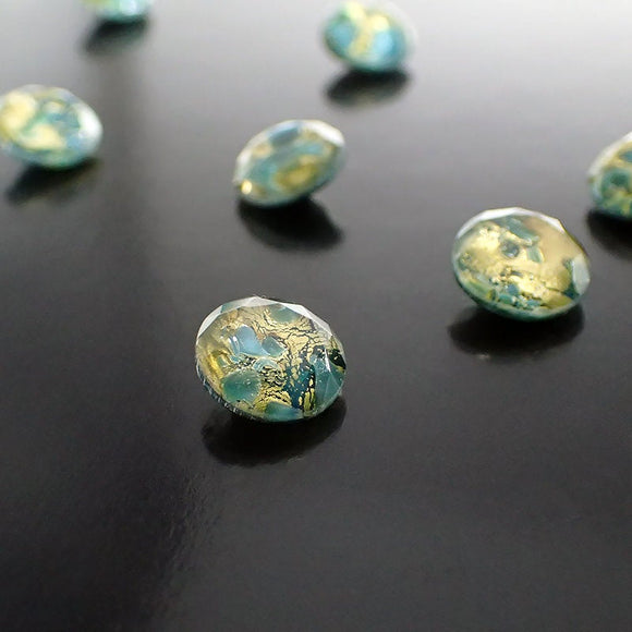 Czech Glass Stones - 10mm Teal Gold Foil