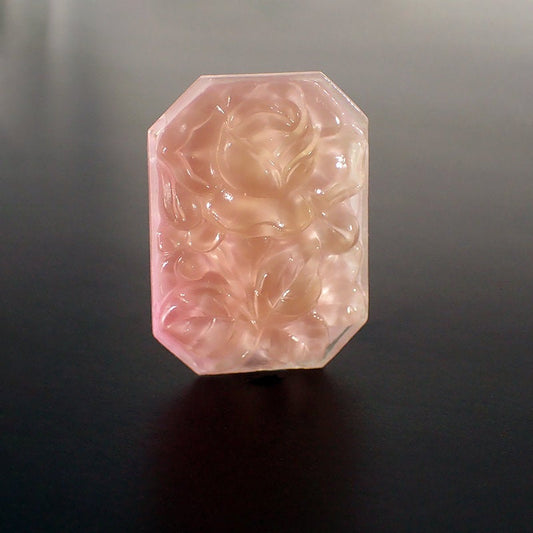 Peach Pink Octagon Shaped Cameo with Rose - Rare Handmade Czech Glass Flat Back Cabochon Embellishments - Water Effect - 1 Piece