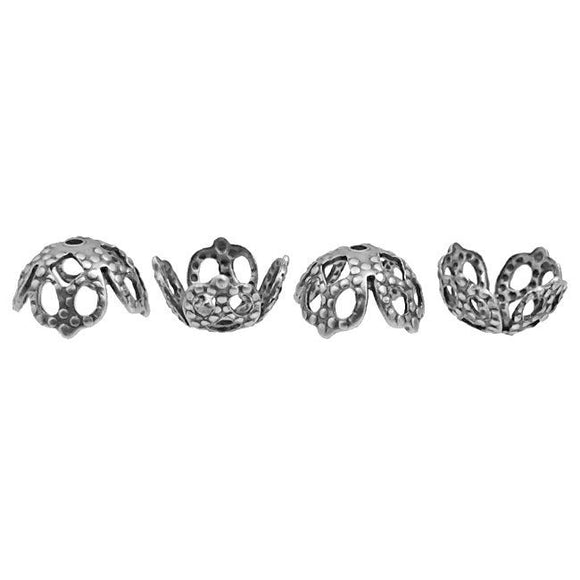 Antiqued Silver Ox Filigree Bead Caps - 12 Pieces - Vintage Style Jewelry Making Supplies and Findings