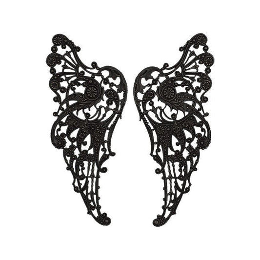 Large Victorian Steampunk Wing Filigrees - 1 Pair - Antique Black Ox - Intricate Detail Dapt - Rare High Quality European Brass