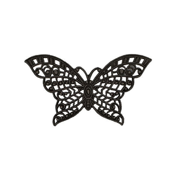 Lacy Butterfly Shaped Filigree - Antique Black Brass Ox - Intricate Detail Dapt Wings - Nickel Free - 1 Piece - High Quality European Brass