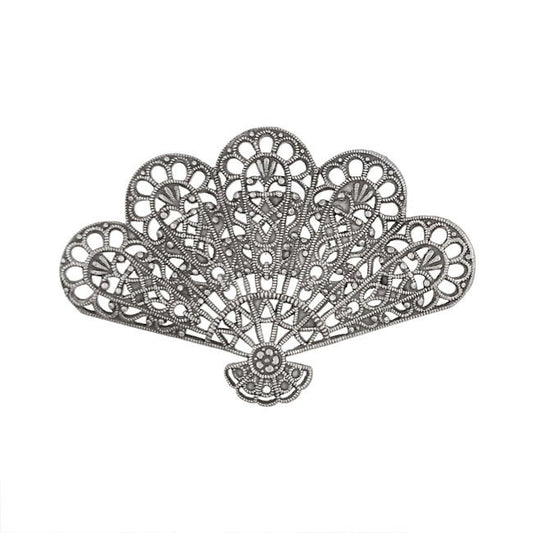 Large Victorian Fan Shaped Filigree - Antiqued Silver Ox - Intricate Detail Dapt - Nickel Free - 1 Piece - High Quality European Brass