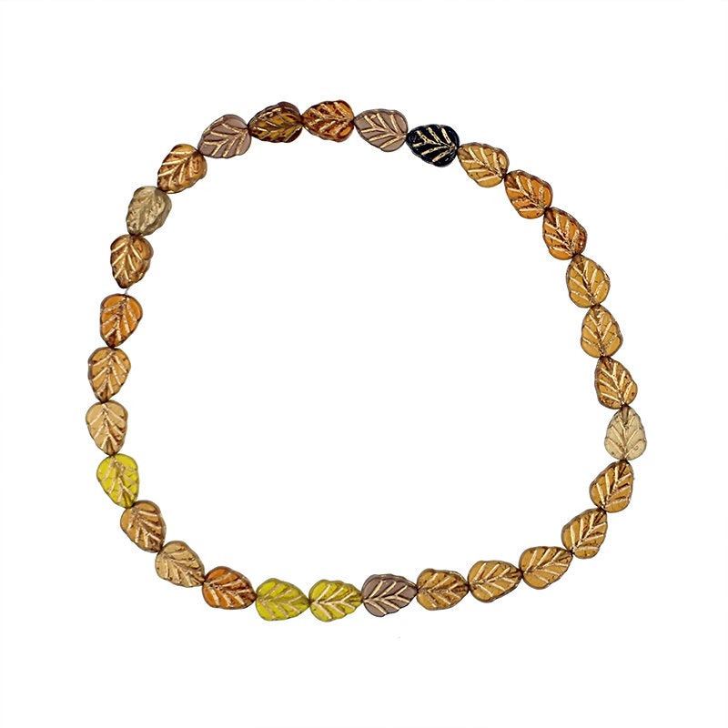 Topaz Brown Autumn Mix Leaf Beads with Metallic Gold Wash - Artisan Czech Pressed Glass - Pressed Beads - 10x8mm Assorted Colors - 15 Pieces