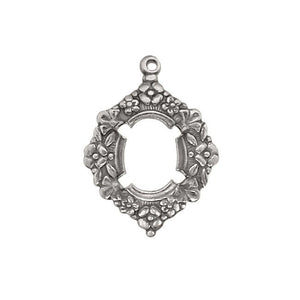 Floral Pronged Settings for 10x8mm Flat Back Stones and Cabochons - Antiqued Silver Ox with Prongs and Loop - Nickel Free - 2 Pieces