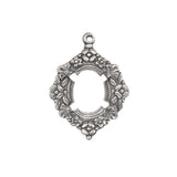 Floral Pronged Settings for 10x8mm Flat Back Stones and Cabochons - Antiqued Silver Ox with Prongs and Loop - Nickel Free - 2 Pieces