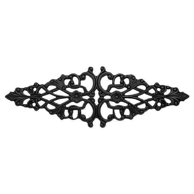 Floral Filigree Bar Stamping - Vintage Victorian Style Antique Black Ox Finger Ring Base - Renaissance Steampunk Jewelry Supply - 2 Pieces