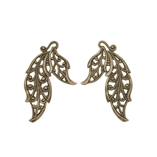 Pair of Lacy Filigree Leaves - Antiqued Brass Ox - Intricate Detail Nickel Free - 1 Pair - High Quality European Brass