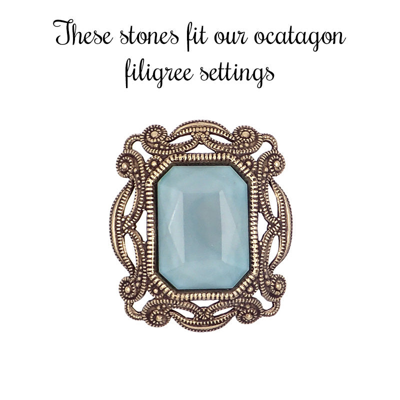 Water Effect Czech Glass Faceted Fancy Stone - Seafoam Grey Green - Rare Handmade 18 x 13 mm Octagon - 1 Piece