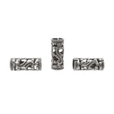 Antique Silver Filigree Tube Beads - 13 x 6 mm - Dainty Detailed Flourish Pattern - 4 Pieces - High Quality Vintage Style Wide Hole