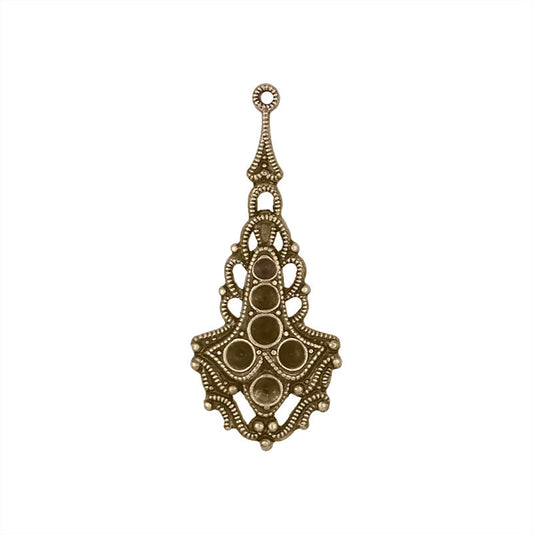 Multi-Stone Chaton Setting Antiqued Brass Ox - Victorian Gothic Style Pendant for Small Pointed Back Rhinestones - Nickel Free - 2 Pieces