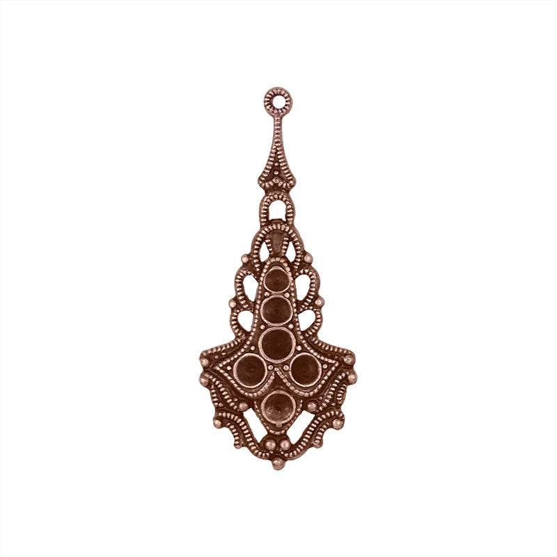 Multi-Stone Chaton Setting Antiqued Copper Ox - Victorian Gothic Style Pendant for Small Pointed Back Rhinestones - Nickel Free - 2 Pieces