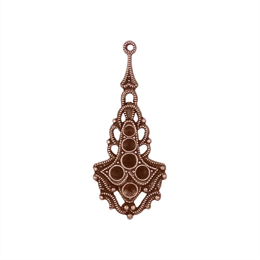 Multi-Stone Chaton Setting Antiqued Copper Ox - Victorian Gothic Style Pendant for Small Pointed Back Rhinestones - Nickel Free - 2 Pieces