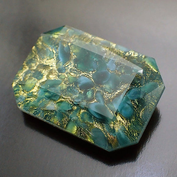 Czech Glass Stone - 25x18mm Octagon - Teal and Gold