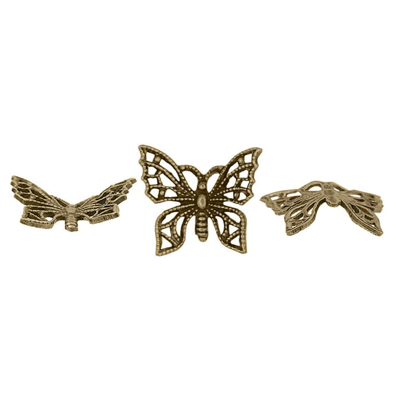 Tiny Butterfly Filigree - Antiqued Brass Ox - Intricate Detail Dapt Wings - Nickel Free - 2 Pieces - High Quality European Brass