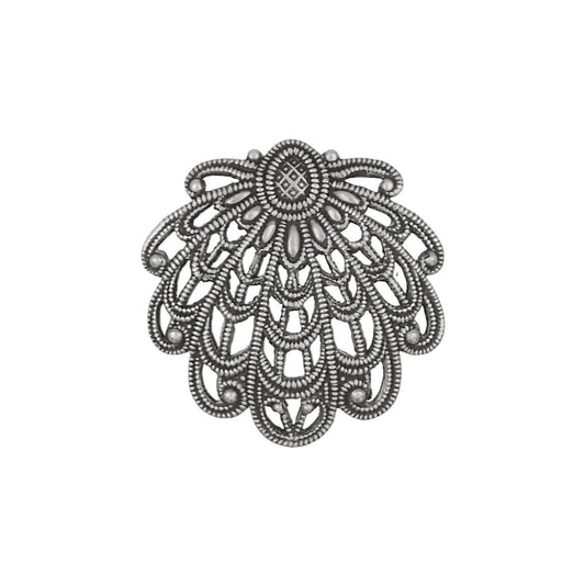 Lacy Sea Shell Shaped Filigree - Antiqued Silver Ox - Intricate Detail Dapt - Vintage Style - 1 Piece - High Quality European Brass
