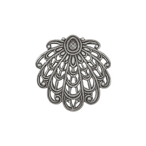Lacy Sea Shell Shaped Filigree - Antiqued Silver Ox - Intricate Detail Dapt - Vintage Style - 1 Piece - High Quality European Brass