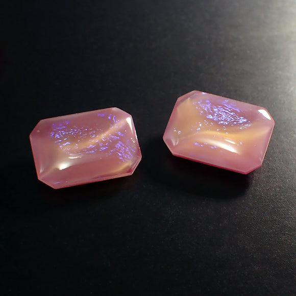 Octagon Fancy Stone -  Rare Handmade Czech Glass - 18x13mm Translucent Pink and Peach with Blue Dragon Breath Effect - 1 Piece