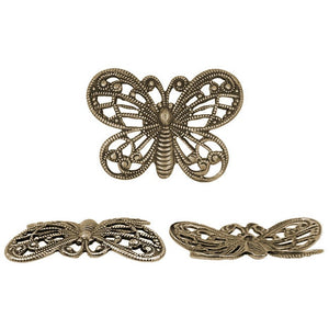 Lacy Butterfly Shaped Filigree - Small - Antiqued Brass Ox - Intricate Detail Dapt Wings - 2 Pieces - High Quality European Brass