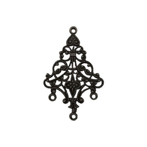 Rare Antique Black Ox Chandelier Components for Earrings - French Style Filigree for Jewelry Making - 4 Pieces - European Made Brass