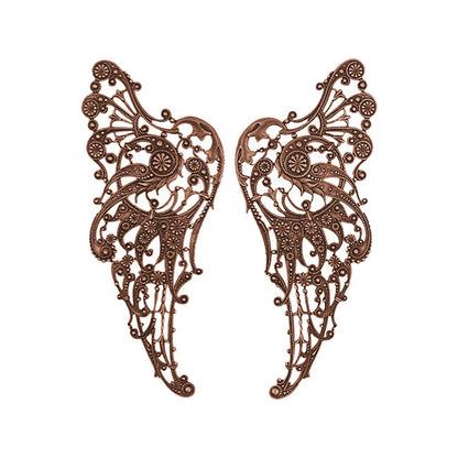 Large Victorian Steampunk Wing Filigrees - 1 Pair - Antiqued Copper Ox - Intricate Detail Dapt - Rare High Quality European Brass