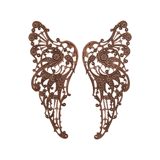 Large Victorian Steampunk Wing Filigrees - 1 Pair - Antiqued Copper Ox - Intricate Detail Dapt - Rare High Quality European Brass