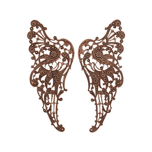 Large Victorian Steampunk Wing Filigrees - 1 Pair - Antiqued Copper Ox - Intricate Detail Dapt - Rare High Quality European Brass