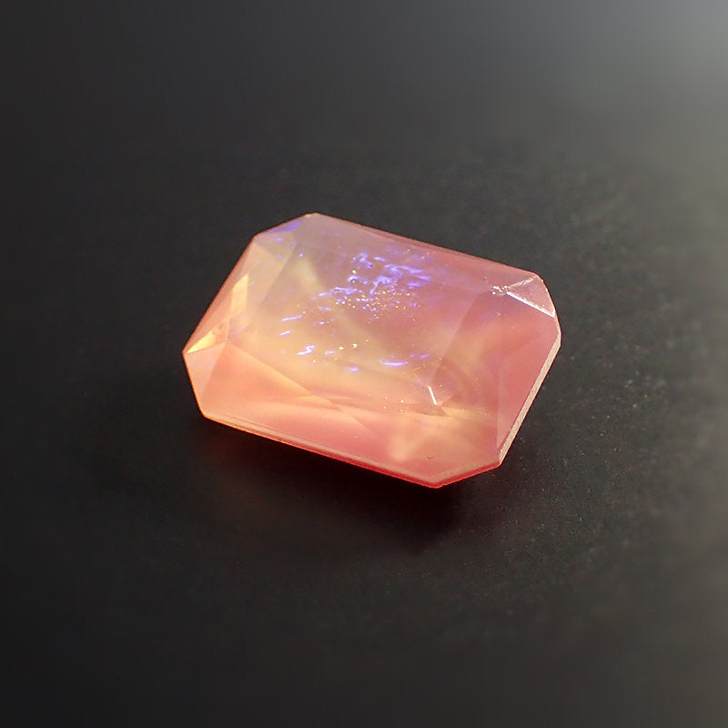Moonstone Pink and Peach with Blue Dragon Breath Octagon Fancy Stone with Faceted Top - Rare Handmade Czech Glass - 18x13mm - 1 Piece
