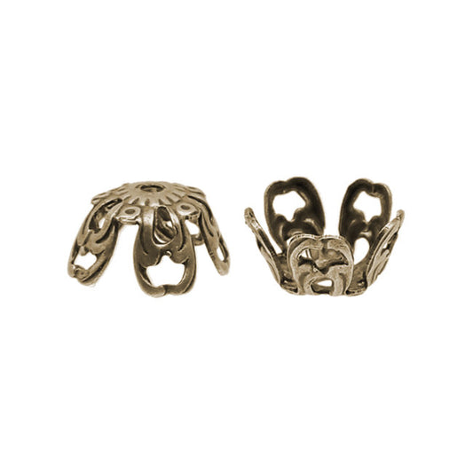 Antiqued Brass Ox Filigree Bead Caps with Art Nouveau Style Details - 10 Pieces - Vintage Style Jewelry Making Supplies and Findings