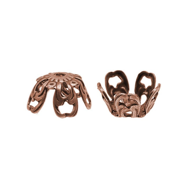 Antiqued Copper Ox Filigree Bead Caps with Art Nouvea Style Details - 10 Pieces - Vintage Style Jewelry Making Supplies and Findings