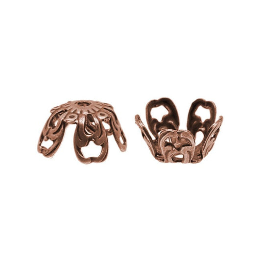 Antiqued Copper Ox Filigree Bead Caps with Art Nouvea Style Details - 10 Pieces - Vintage Style Jewelry Making Supplies and Findings