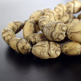 Matte Beige Czech Scarab Beads with Dark Bronze Wash - Artisan Pressed Glass Antique Style Egyptian Beetle Beads - 19mm - 2 Pieces