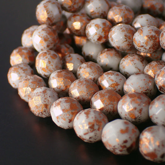 Opaque Gray Metallic Copper Rain Czech Fire Polished Round Glass Beads - 10mm Beads - 10 Pieces