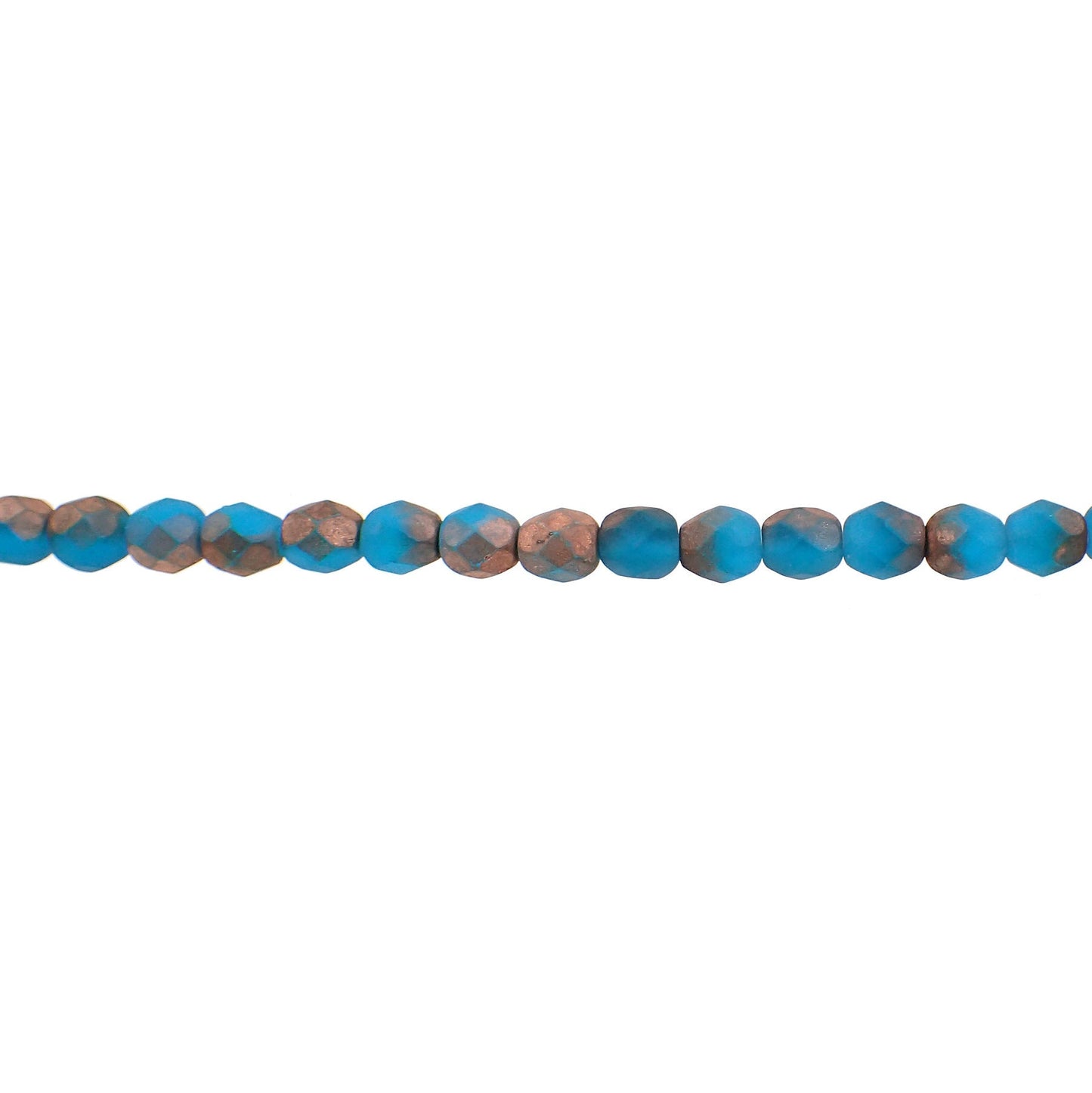 Capri Blue Matte Metallic Copper Half Coat Czech Glass Fire Polished Beads - 6mm - One Strand of 19 Beads