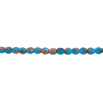 Capri Blue Matte Metallic Copper Half Coat Czech Glass Fire Polished Beads - 6mm - One Strand of 19 Beads