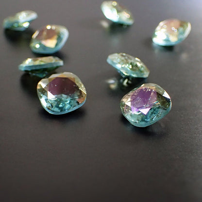 Rare Handmade Czech Glass Faceted Fancy Stone - 12mm Cushion - Aquamarine Blue with Crackle Effect and Honey Bronze Pink Coating - 1 Piece