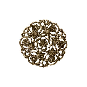 Lacy Round Filigree with Floral Design and Flourishes -  Rare High Quality European Brass - Antiqued Brass Ox with Flowers - 2 Pieces