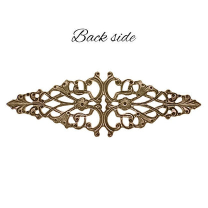 Floral Filigree Bar Stamping - Vintage Victorian Style Antiqued Brass Ox Finger Ring Base - Renaissance Steampunk Jewelry Supply - 2 Pieces