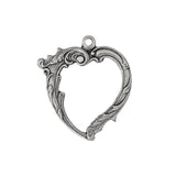 Heart Pendant with Art Nouveau Details and Open Middle - Antiqued Silver Ox Vintage Style Jewelry Making Supplies