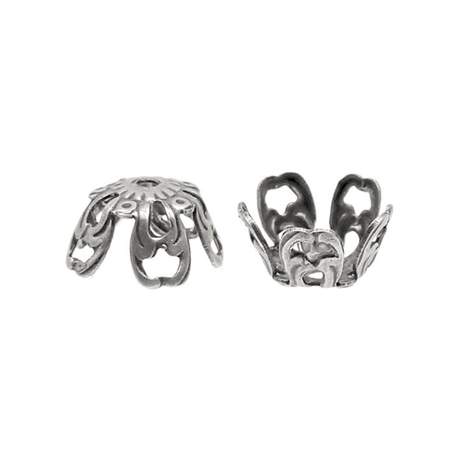 Antiqued Silver Ox Filigree Bead Caps with Art Nouvea Style Details - 10 Pieces - Vintage Style Jewelry Making Supplies and Findings
