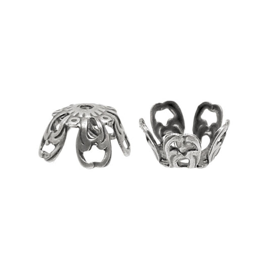 Antiqued Silver Ox Filigree Bead Caps with Art Nouvea Style Details - 10 Pieces - Vintage Style Jewelry Making Supplies and Findings
