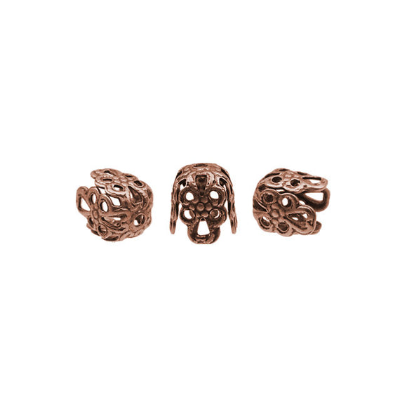 Tiny Antiqued Copper Ox Filigree Bead Caps with Floral Details - 10 Pieces - Vintage Style Jewelry Making Supplies and Findings