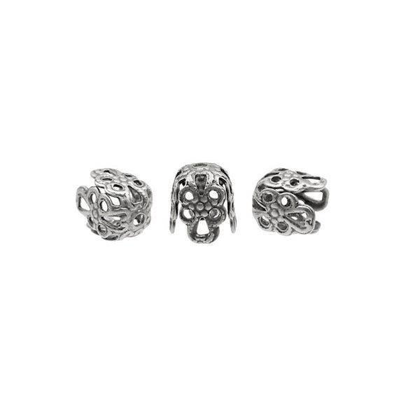 Tiny Antiqued Silver Ox Filigree Bead Caps with Floral Details - 10 Pieces - Vintage Style Jewelry Making Supplies and Findings