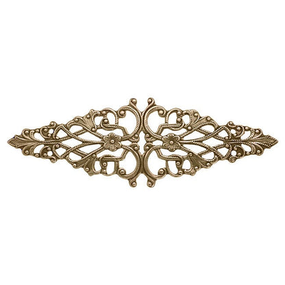 Floral Filigree Bar Stamping - Vintage Victorian Style Antiqued Brass Ox Finger Ring Base - Renaissance Steampunk Jewelry Supply - 2 Pieces
