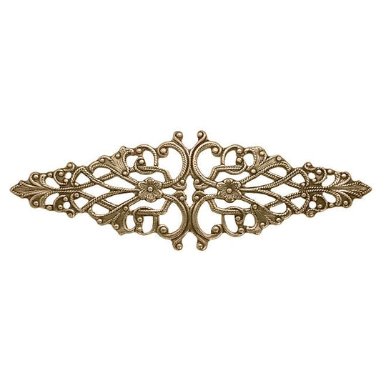 Floral Filigree Bar Stamping - Vintage Victorian Style Antiqued Brass Ox Finger Ring Base - Renaissance Steampunk Jewelry Supply - 2 Pieces